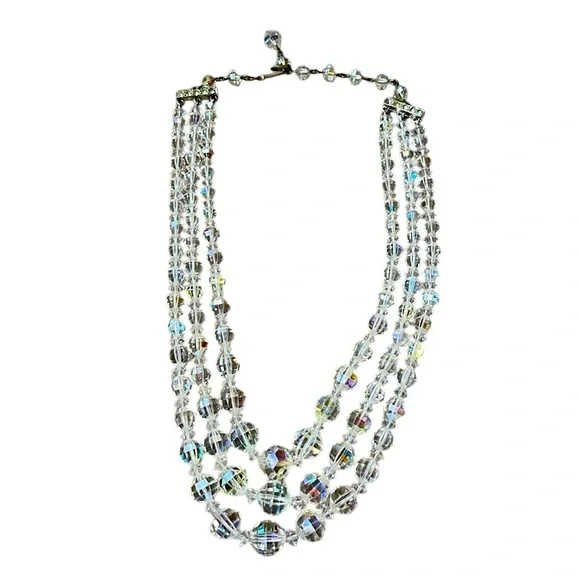 Vintage Laguna Set Necklace Bracelet Clip Earrings Aurora Borealis 1950s Parure - Picture 3 of 16